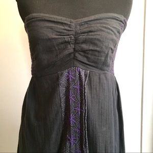 ♥️Free People Sweetheart Neckline Cotton Strapless Dress w/ Fringe & Embroidery